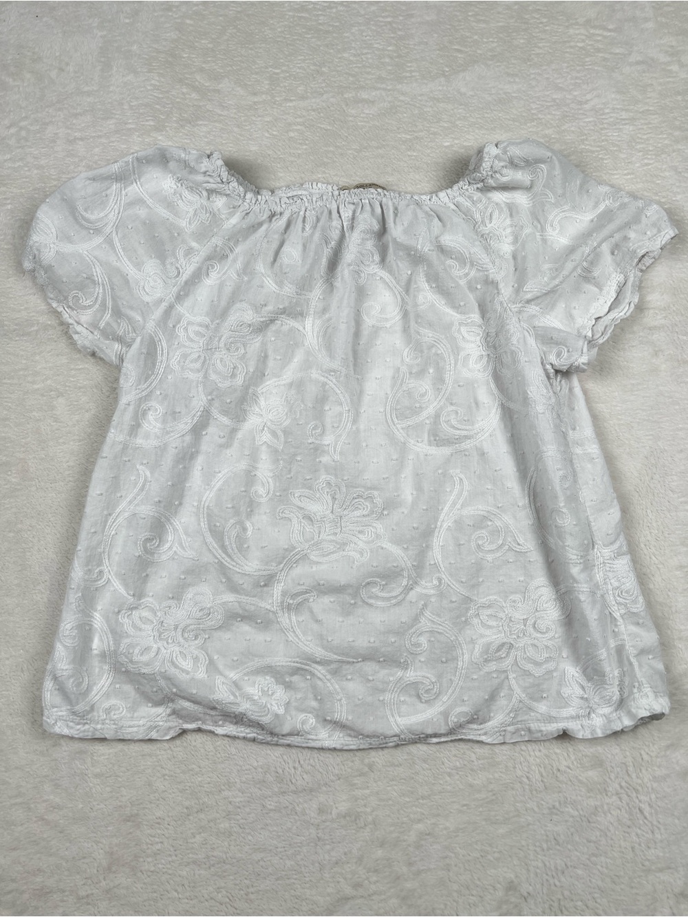 Terzo Millennio White Floral Embroidered Off Shoulder Blouse M